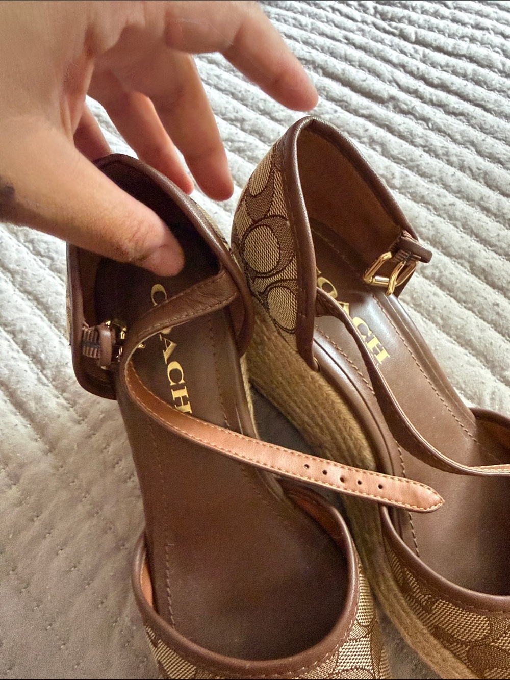 Coach Tan Signature Canvas Espadrille Wedges with Ankle Strap - Picture 5 of 5